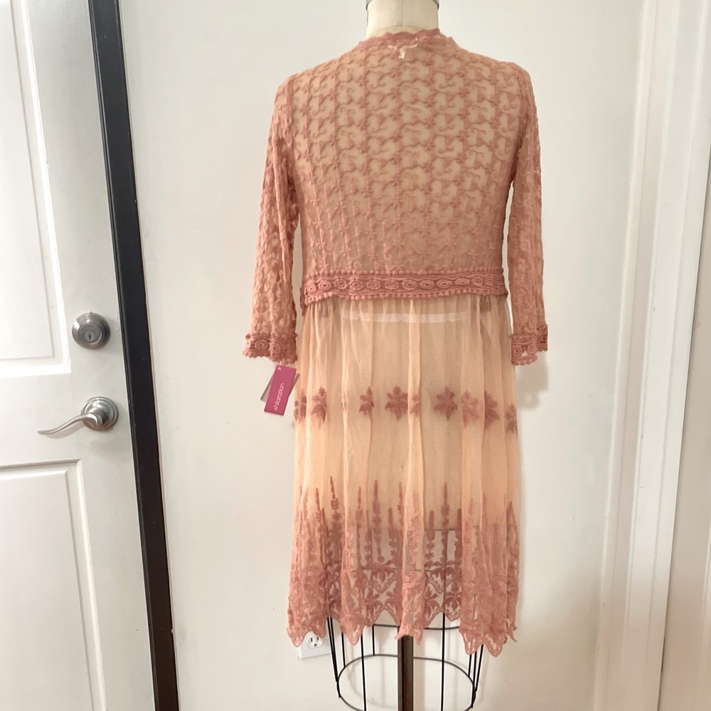 Lace Mesh fairy whimsical Jacket Cardigan Duster Long Peach Pink Extra Small